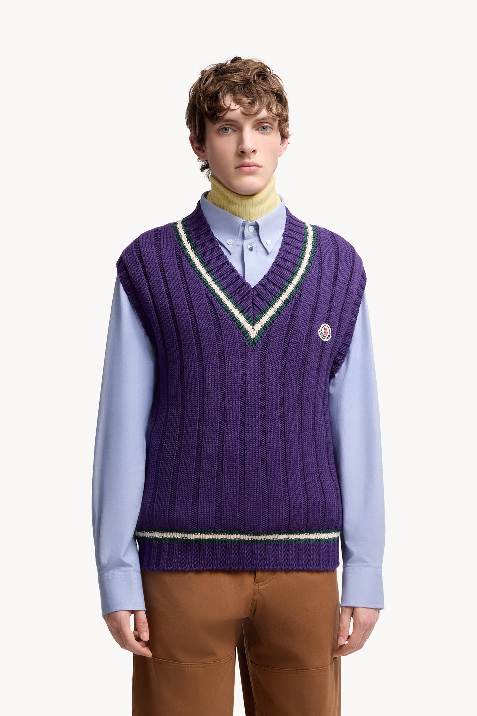 Wool & Cotton V-Neck Vest Men Purple Moncler 3